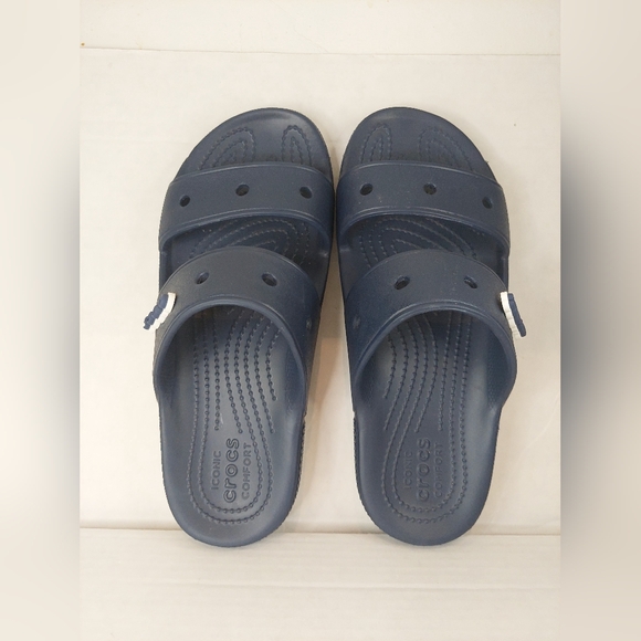 Crocs Unisex Classic Navy Blue Size 7M/9W Two-Strap Slide Sandals - Picture 11 of 16